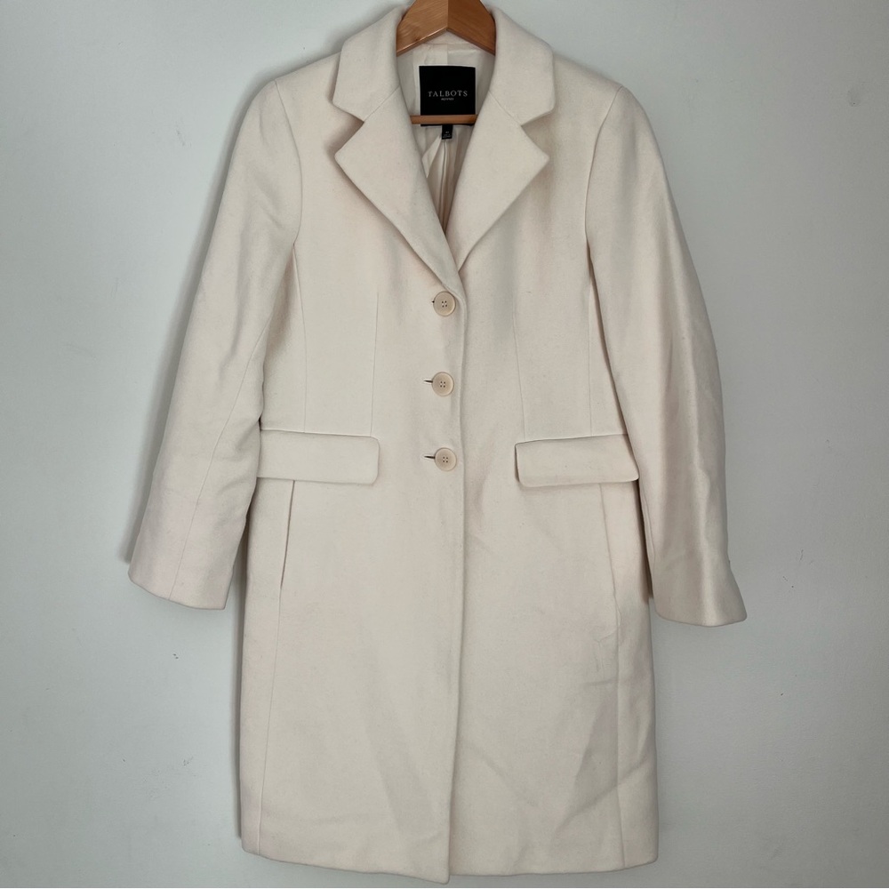 Talbots Cream Wool Blend Winter Duster Coat Women’s Size 4 Petite